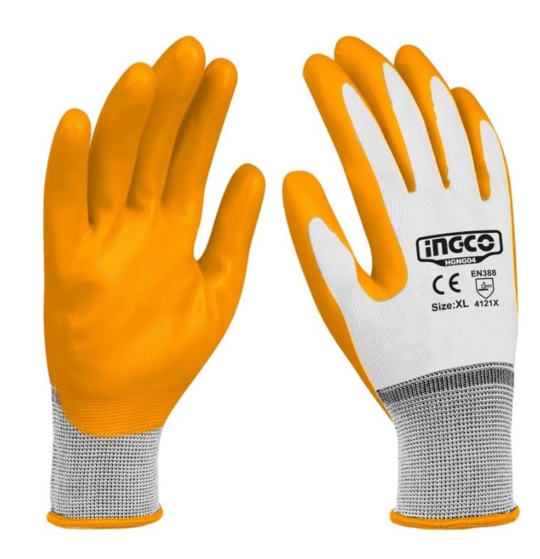 INGCO Nitrile Oil Resistant Rubber Safety Gloves, Elasyic cuff, For Hand Protection, Size: XL, Model : HGNG04
