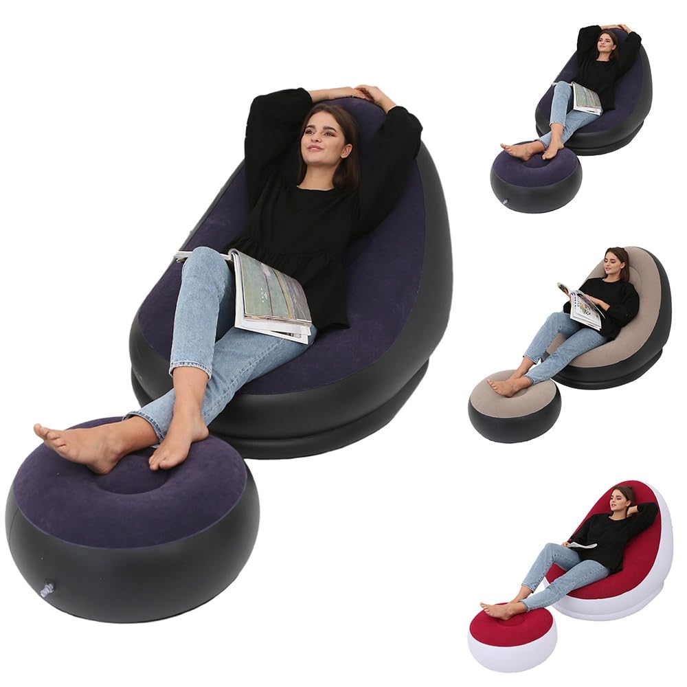 XPY-V9 Inflatable Sofa with Air Pump, Inflatable Lounge Chair, Air Couch Footrest, Lazy Necessity Furniture, Gaming Reading & Movie Watching Lounger,Outdoor Travel Camping Picnic, (Dark Purple)
