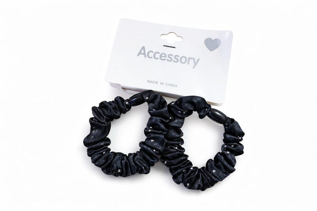 Silk Hair Scrunchies Soft & Comfortable Small Silk Scrunchy Skinny Hair Ties Bows Ropes Elastics Ponytail Holders for Women Girls Hair Accessories Set of 2 (Black)