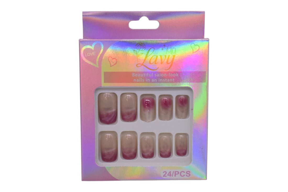 Lavy Marble Aura Design Press-On Mink Toenails 24-Piece Set - Nude Pink