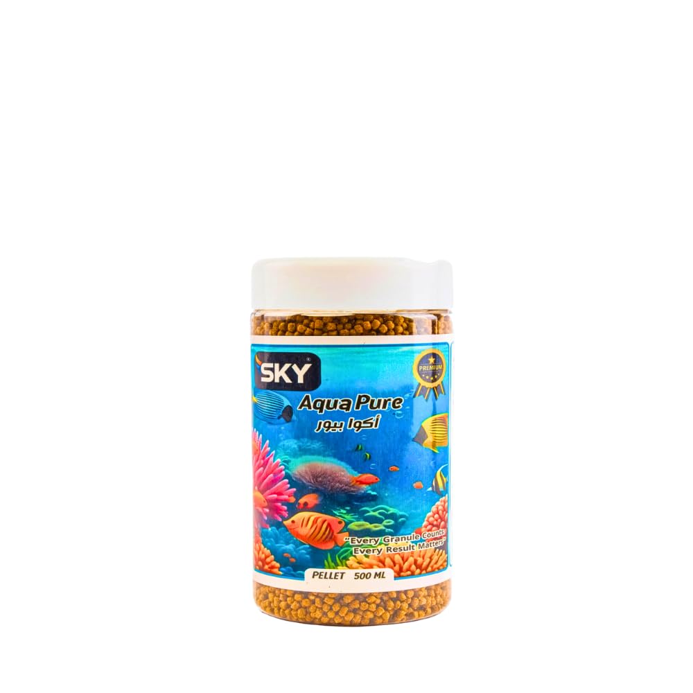 Sky Aqua Pure Fish Food 500ml | Built Granules for Beginners and Small Tanks, Easy to Digest Formula to Keep Water Clean