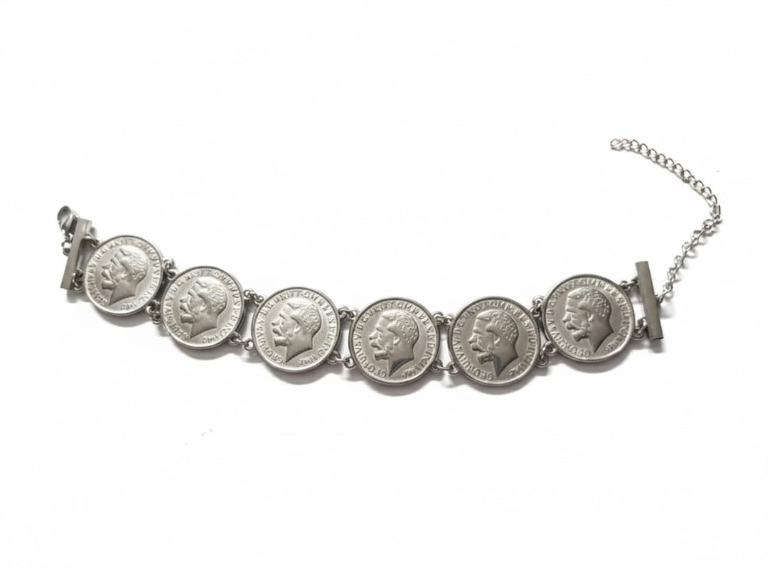 Julia Store Antique 18K Silver/Gold Plated King George Coin Bracelet for Women George IV Trendy Dainty Delicate Luxury Aesthetic Exquisite Bracelet Birthday Anniversary Jewelry Gift for Women