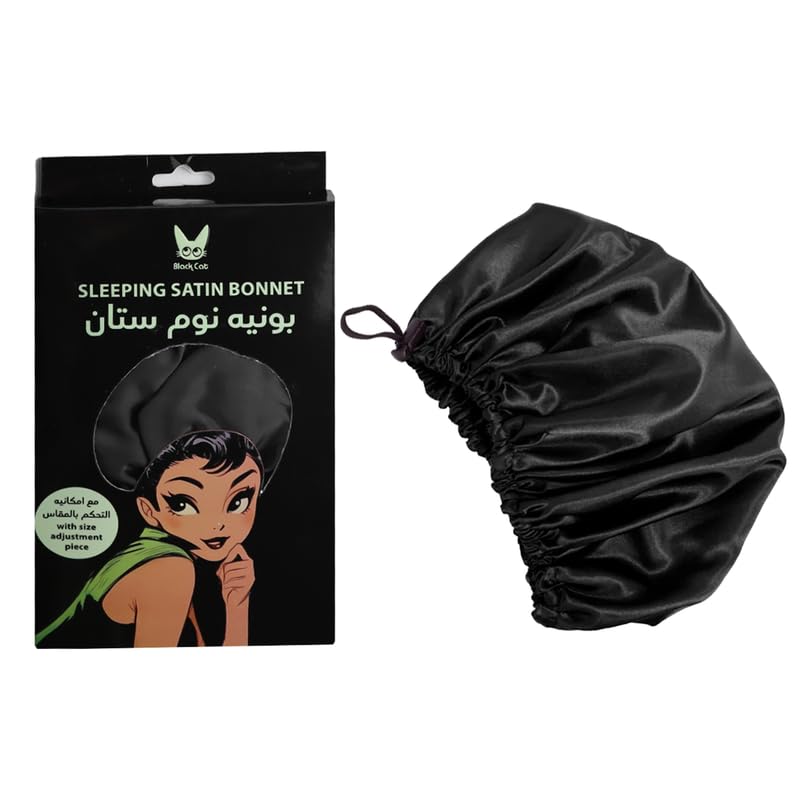 Black Cat Satin Bonnet Black