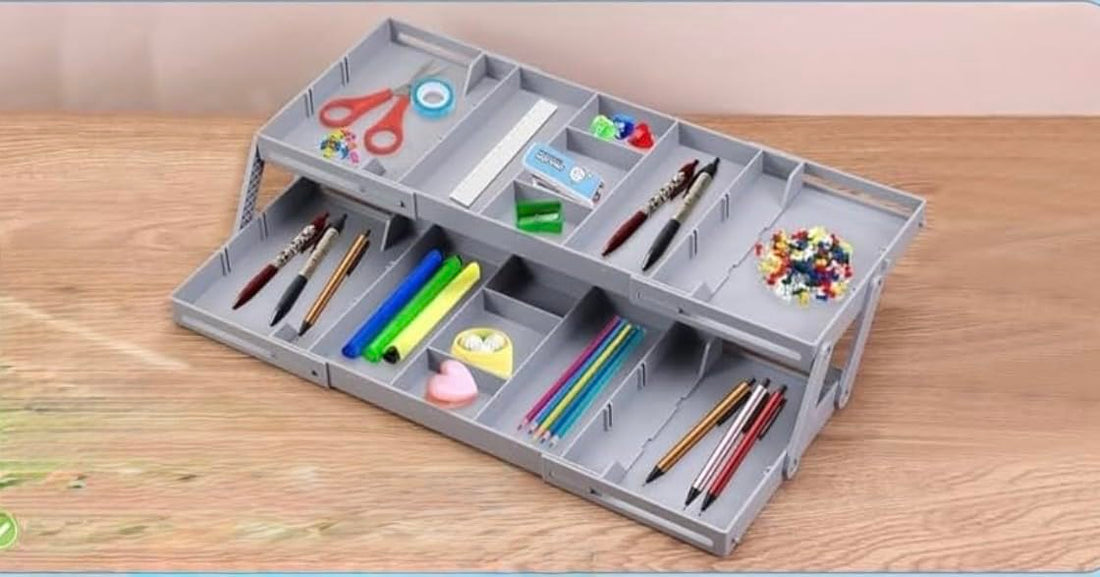 Downtown 2-Tier Expandable Drawer Organiser with Adjustable Dividers, Grey Storage System for Jewelry, Cosmetics and Stationery, Multi-Functional Drawer Tray for Custom Organization