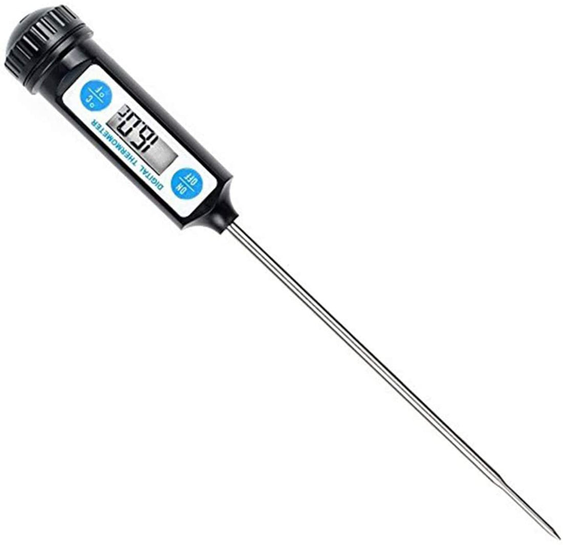 SYOSI Digital Instant Read Cooking Thermometer for Meat, Candy, BBQ, and Milk - Long Probe Kitchen Thermometer in Black Color