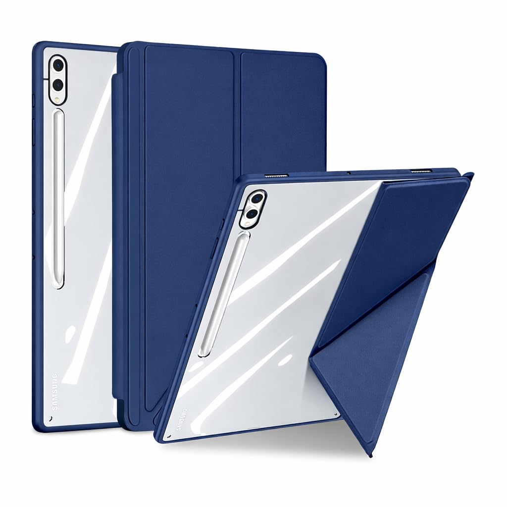 Hybrid Case for Samsung Galaxy Tab S9 FE+/Tab S9 Plus 12.4 Inch 2023 Tablet with Pen Holder - Shockproof Protective Case with Transparent Hard Shell on the Back (Blue)