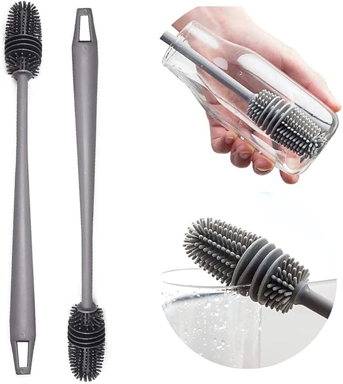 Long Handle Silicone Bottle Cleaning Brush for Baby Bottle, Water Bottle, Narrow Neck, Containers, Vase and Glassware, Sports Bottle Cleaner for Home and Kitchen Accessories (2)