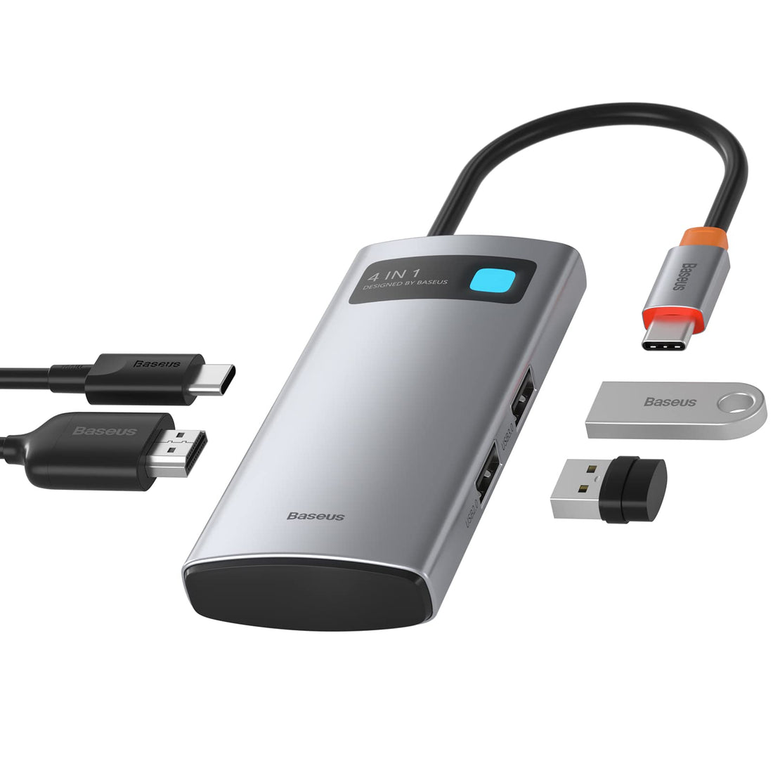 Baseus 4-in-1 USB C Hub, Type C Hub to 4K/30Hz HDMI Adapter with 100W Power Delivery, USB 3.0/2.0 Data Ports Compatible with MacBook Pro,Dell Laptop and More