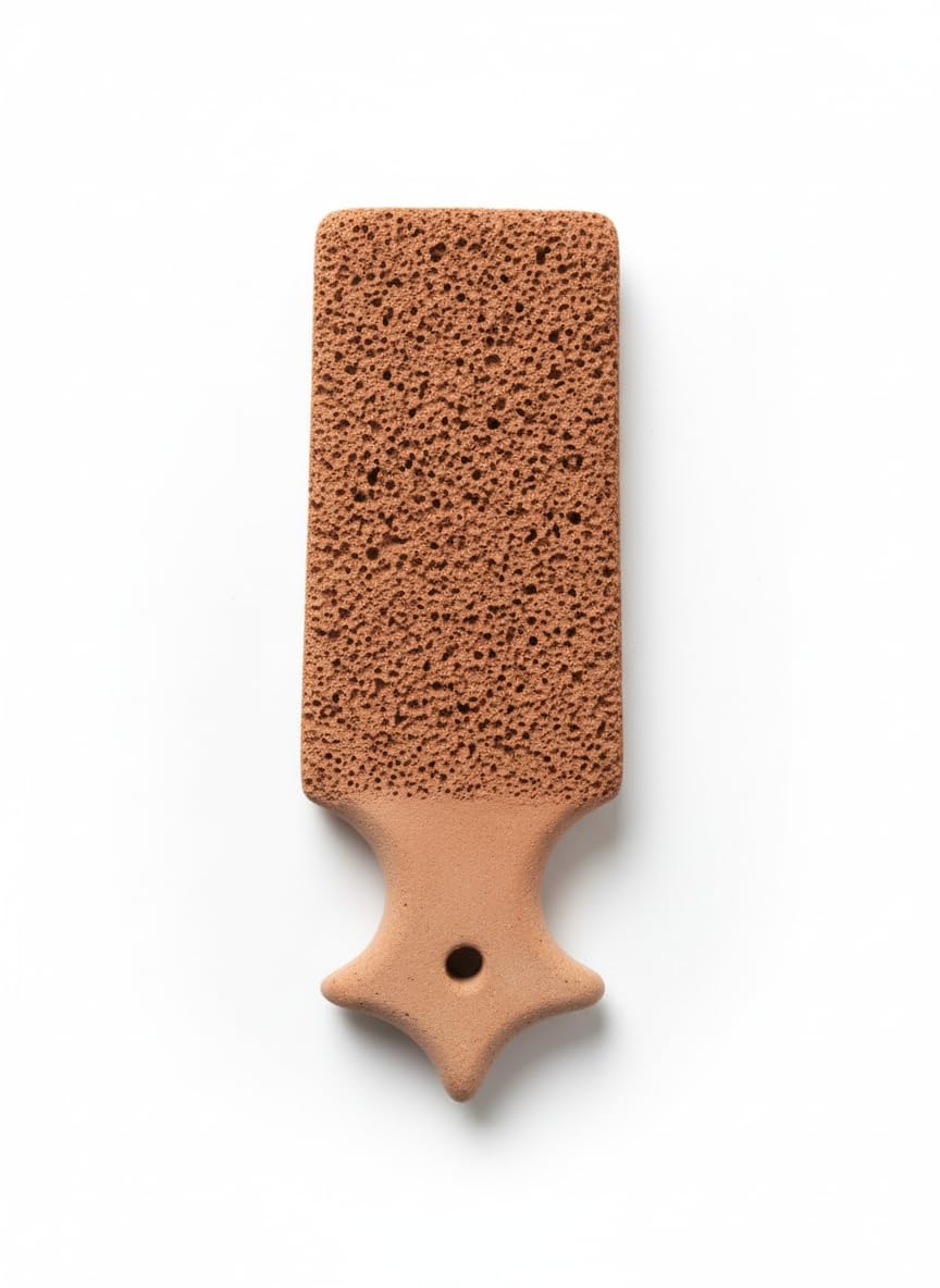 Natural Pottery Foot File for Dead Skin and Calluses Instant Softening Feet Ergonomic Star Handle Easy Grip Hand Peeling Tool for Home Care Light Brown