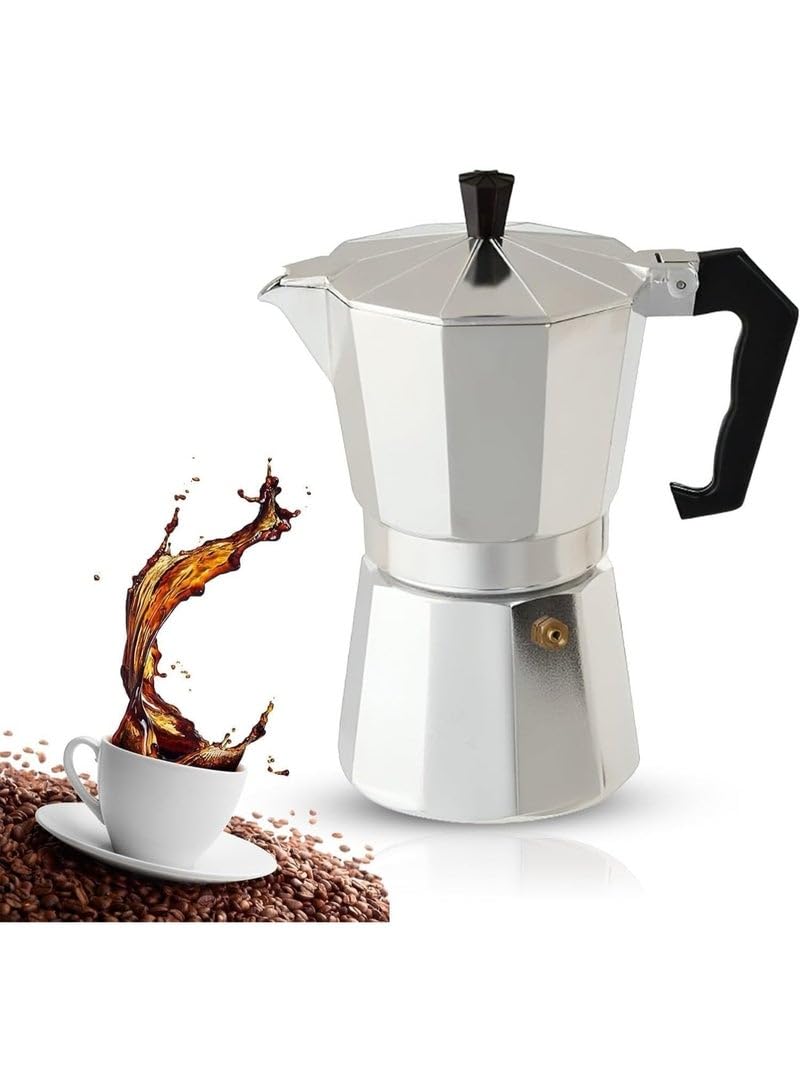 Classic Italian 6-Cup Espresso Maker – Aluminum Mocha Pot with Lid, Stovetop Coffee Maker for Home, Kitchen & Office, Portable