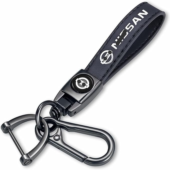 Leather Car Keychain - Metal Rings - Suitable for Car Keys - Family Keys - Compatible with NISSA@@n