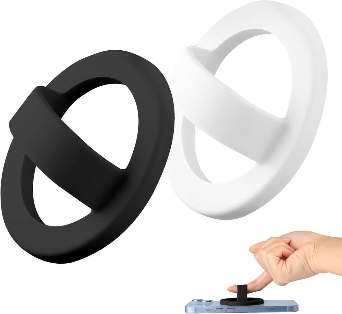 2PCS Silicone Magnetic Phone Grip Holder,Loop Grip Phone Holder,Easy to Install and Remove,Compatible with for Magnetic iPhone 16/15/14/13/12 Series(Black and White)