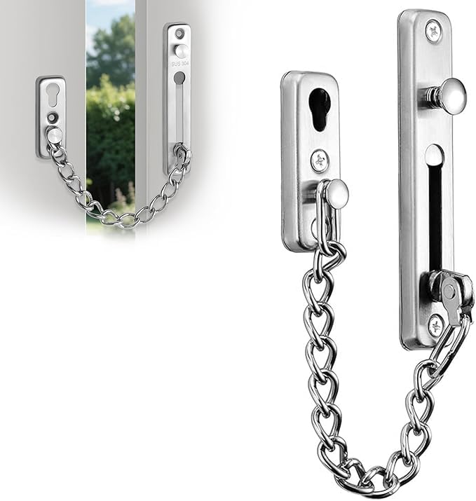 Volura Stainless Steel Security Door Chain with Latch Protection, for Home, Apartment, Hotel, Bedroom, Window, Silver