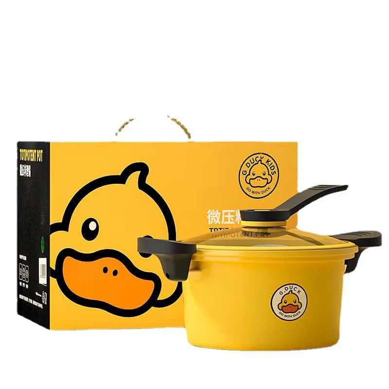 Yellow Duck Mini Pressure Cooker, Iron Cooking Pot with Lid, Gift Box Package (22cm)