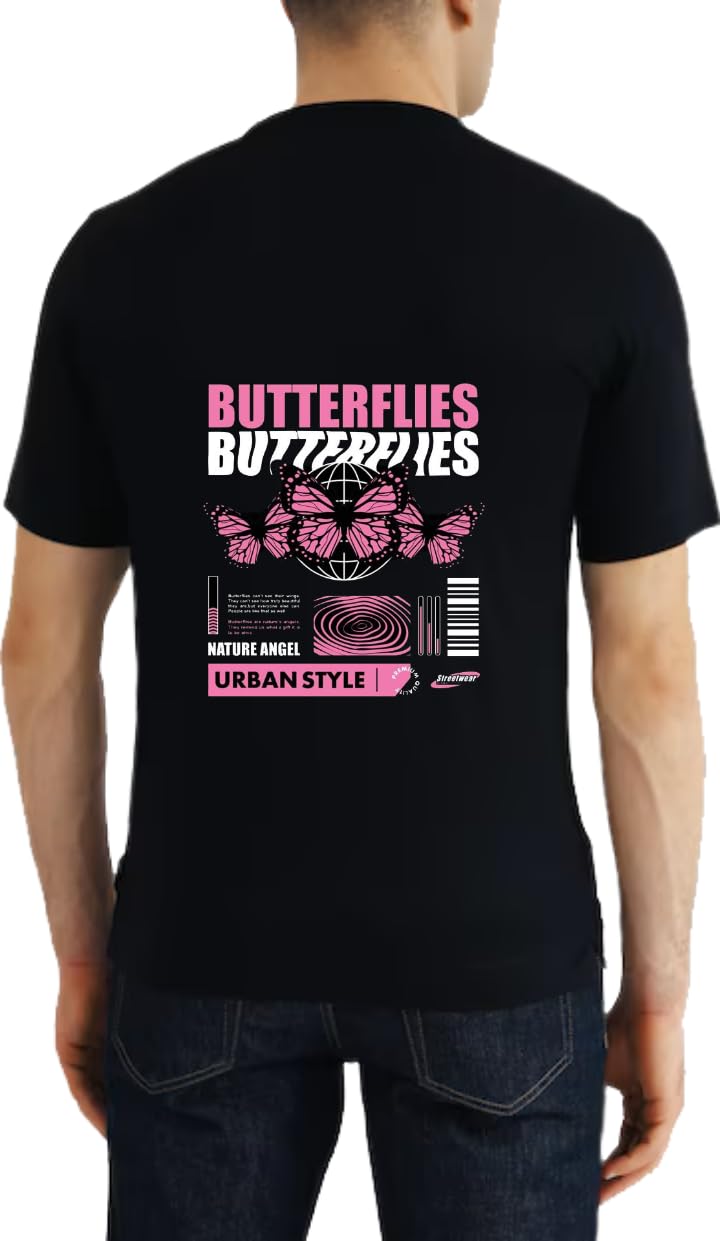 BUTTERFLIES URBAN STYLE NATURE ANGEL T-shirt back Black