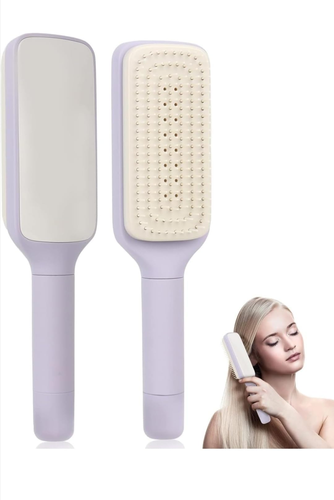 Self Cleaning Detangling Hair Brush For Women And Men, Organic No Pull Hair Brush, Professional Detangling Brush For Wet And Dry Hair (Purple Or Grey)