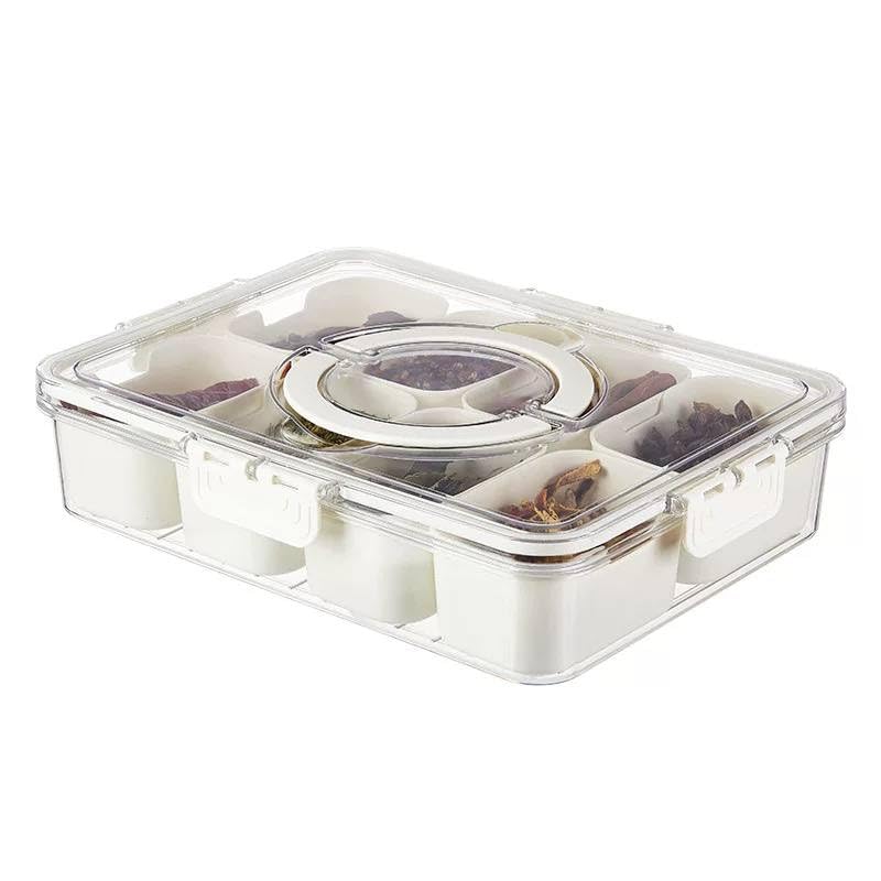 Acrylic Food Storage Organizer 8 Containers Inner Sealed Lid Spice Vegetable Refrigerator Organizer Microwave Safe 31 by 24cm b