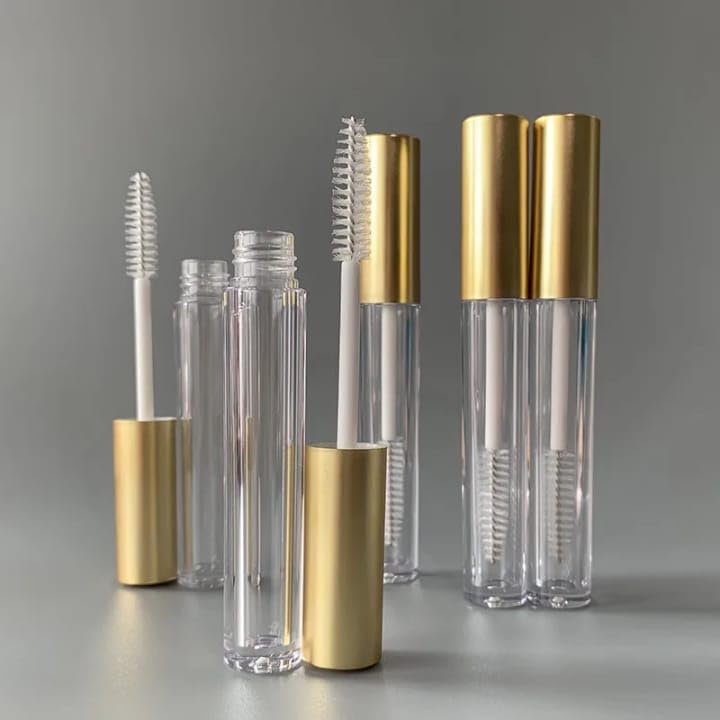 empty tubes with brush wand, gold caps,10ml refillable eyelash serum container, 5 pack