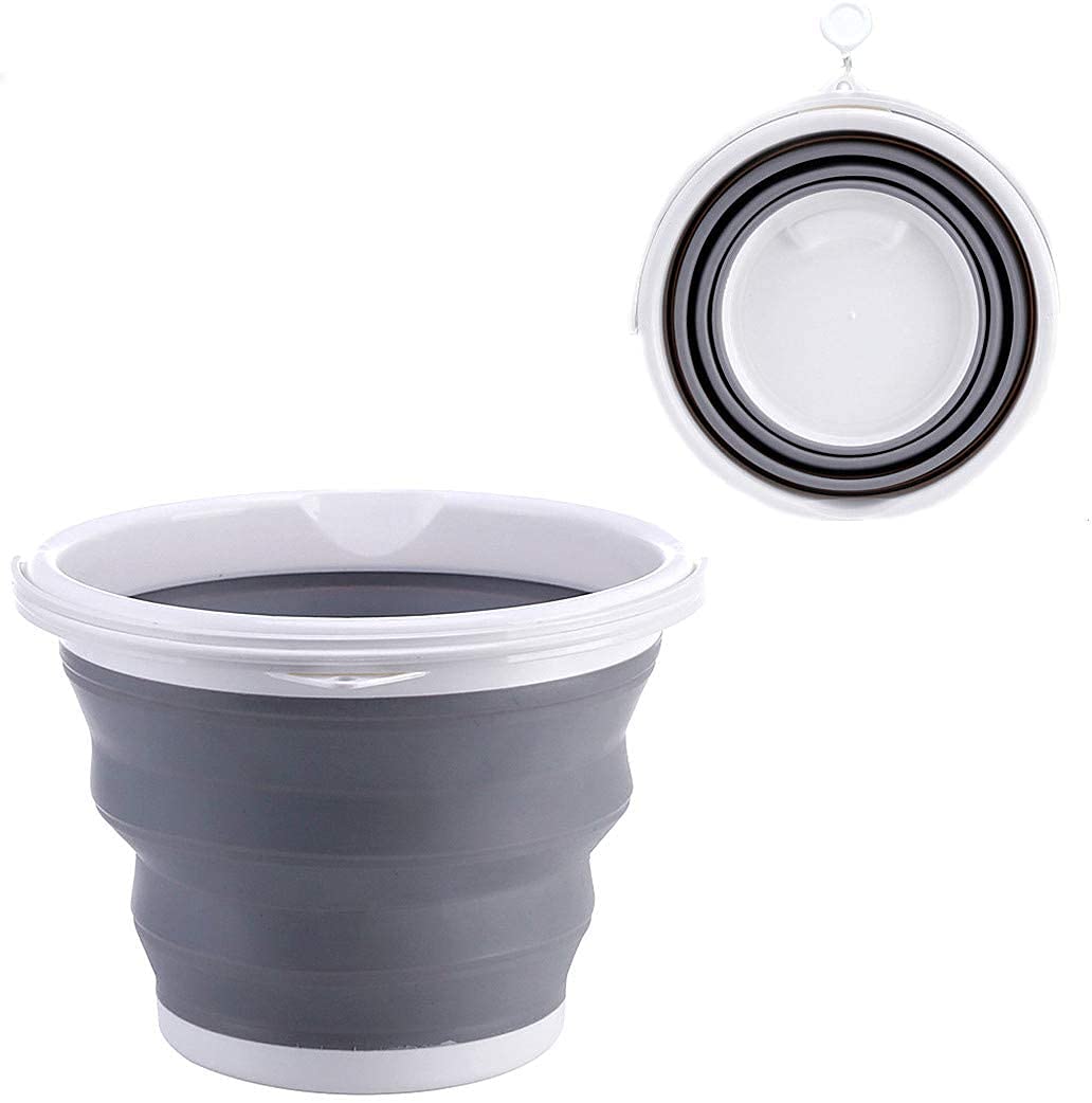 D L D Foldable Silicone Bucket 10L for Cleaning, Camping, Fishing, Kitchen - Household 10 Litre in Berry, Green, Gray