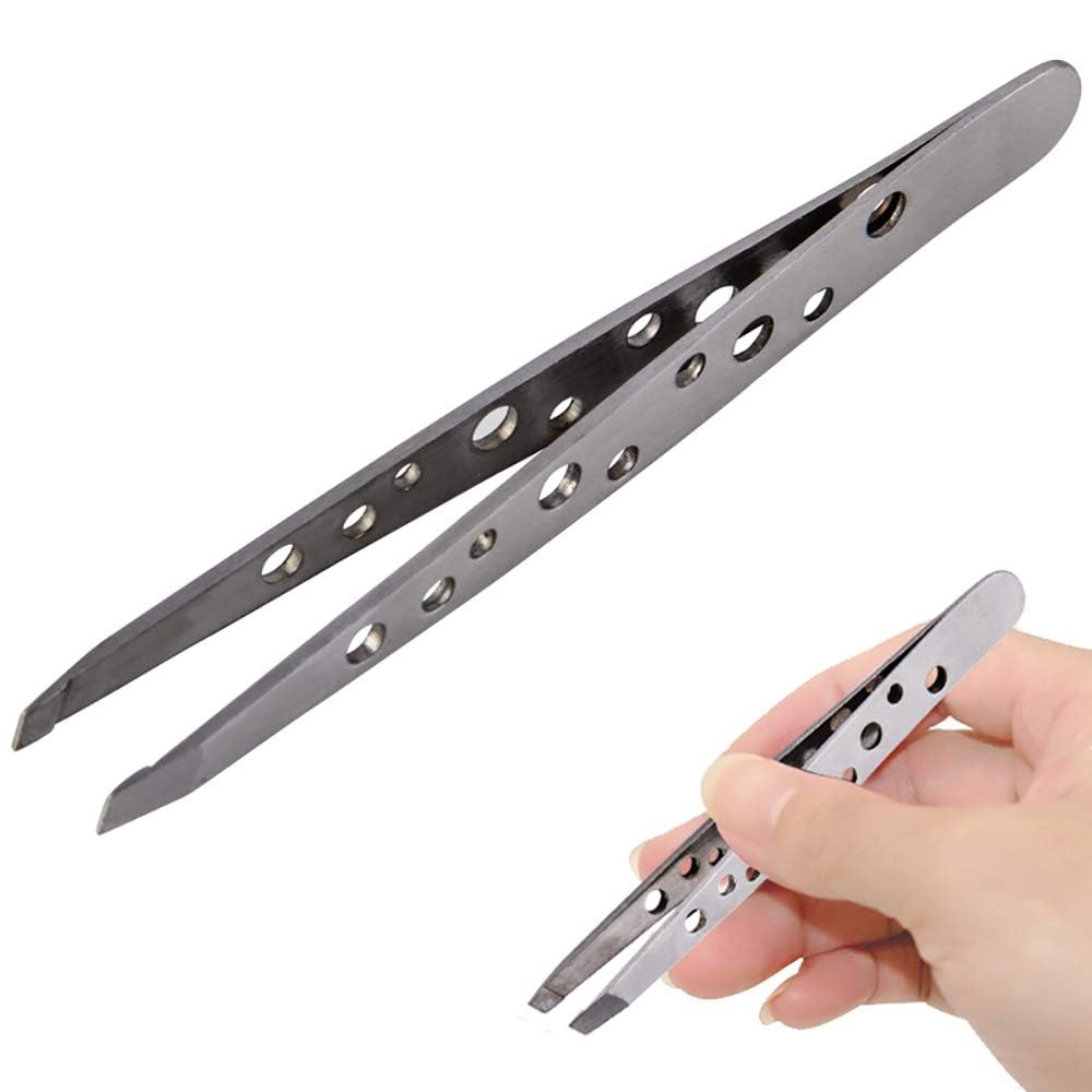 Professional Stainless Steel Slant Tip Tweezer - Non-Slip Grip, Precision Eyebrow and Facial Hair Tweezer- 1 PCS