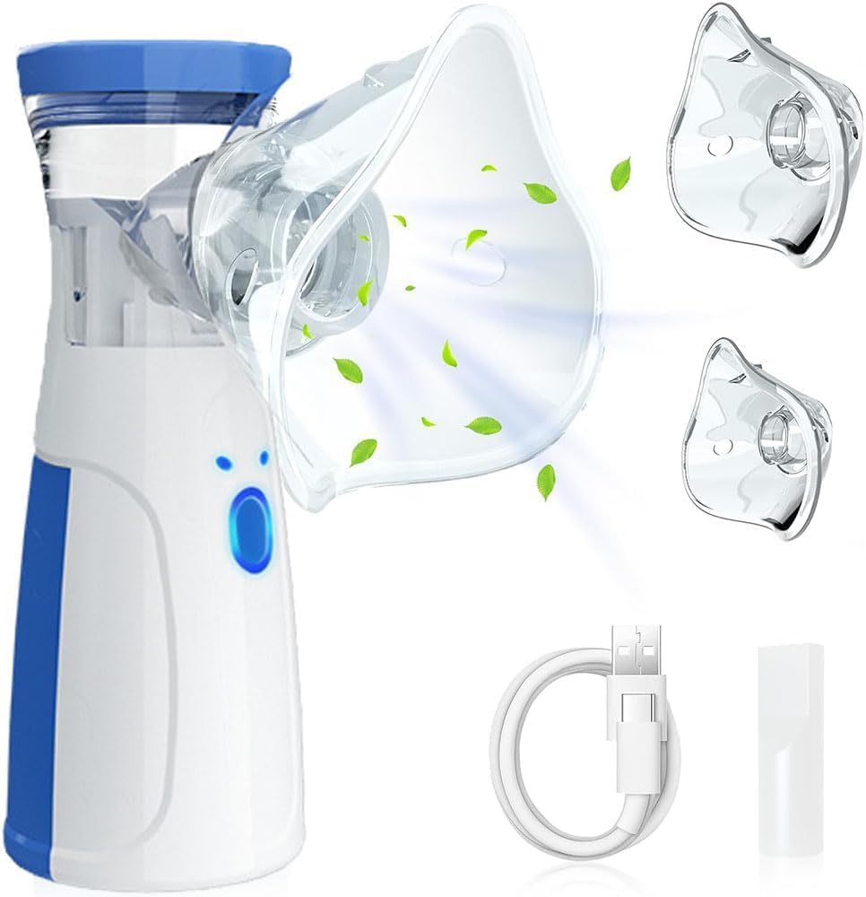 Portable Nebulizer for Adults and Kids, Handheld Mesh Nebulizer Machine for Adults and Kids with 2 Masks & Mouthpiece, AA Batteries Nebulizer for Travel Home Use (blue)