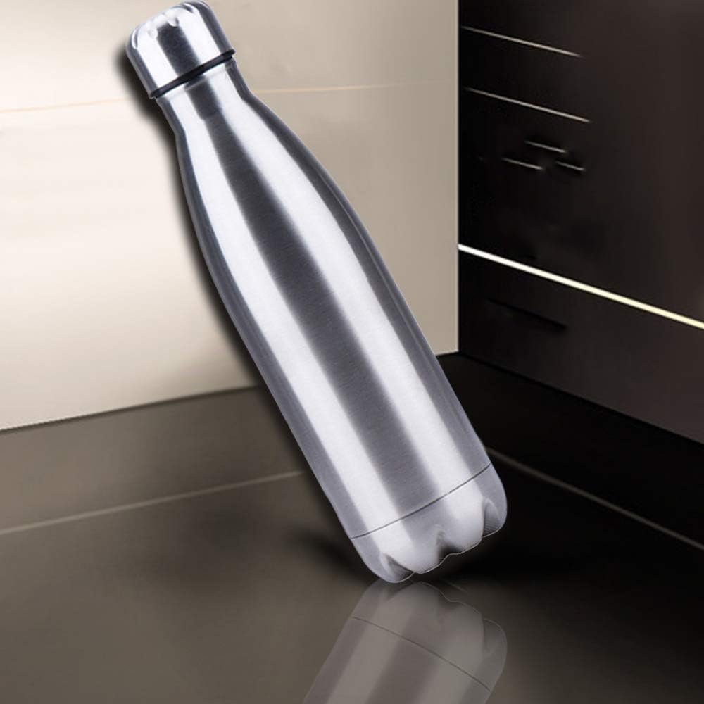 Double Wall Stainless Steel Sports Water Bottle 500ml/Vacuum Insulated, BPA Free Travel Thermal Flask (Silver)