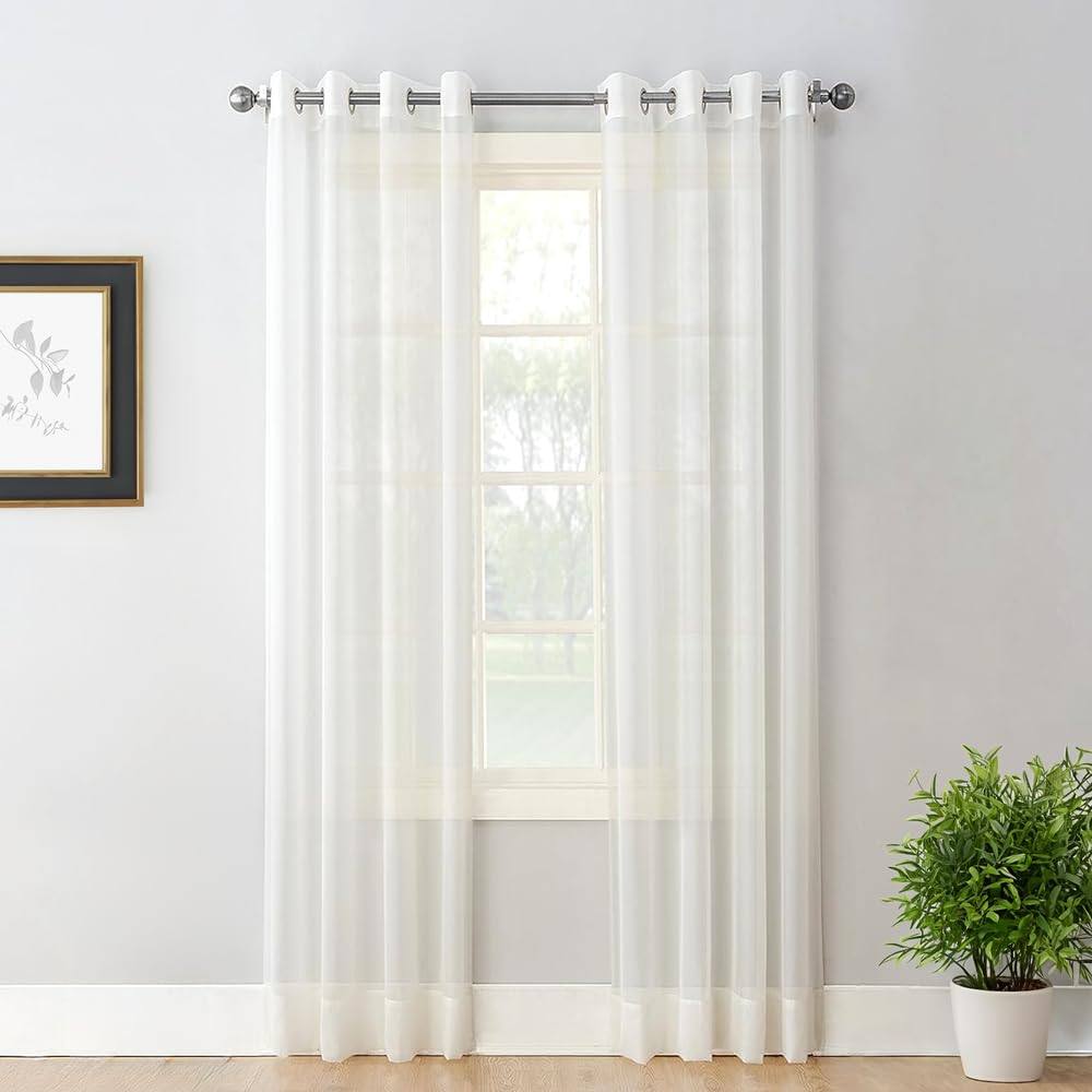 ART MOOD HOME Premium Voile Curtain with Grommets - Lightweight Sheer Curtain Panel with Elegant Draping, Perfect for Living Room, Bedroom, or Dining Area - 270L x 350W - Off-White