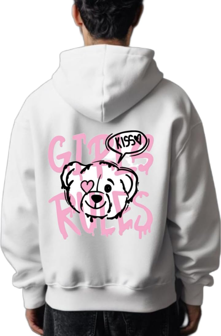 Girl Rules Kiss Bear hoodie White