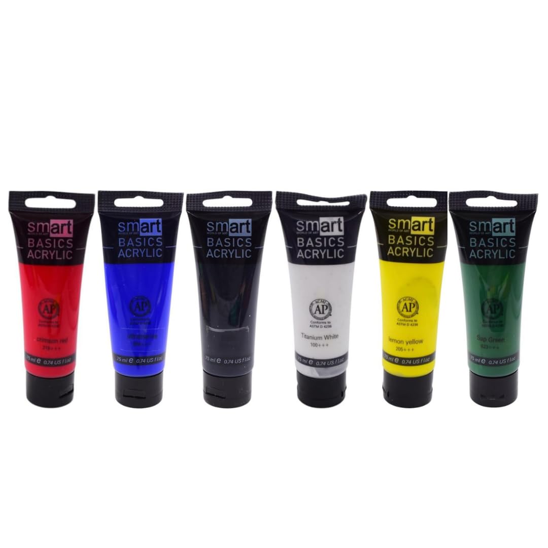 Smart Basic Acrylic Paint Set, 6 Colors, 75 ml, High Quality