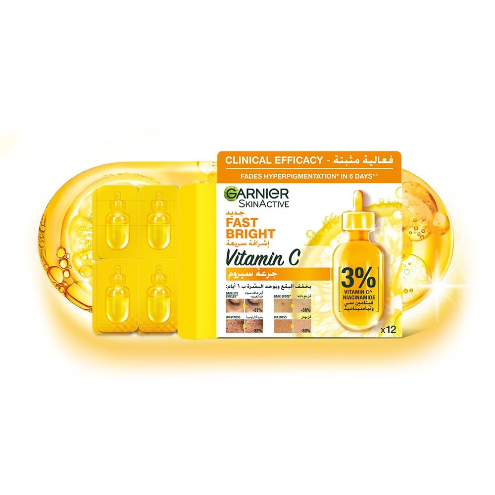 Garnier skin active fast bright hyperpigmentation and dark circles ampoule serum- vitamin c and niacinamide ( multipack 12 x 1.5ml)