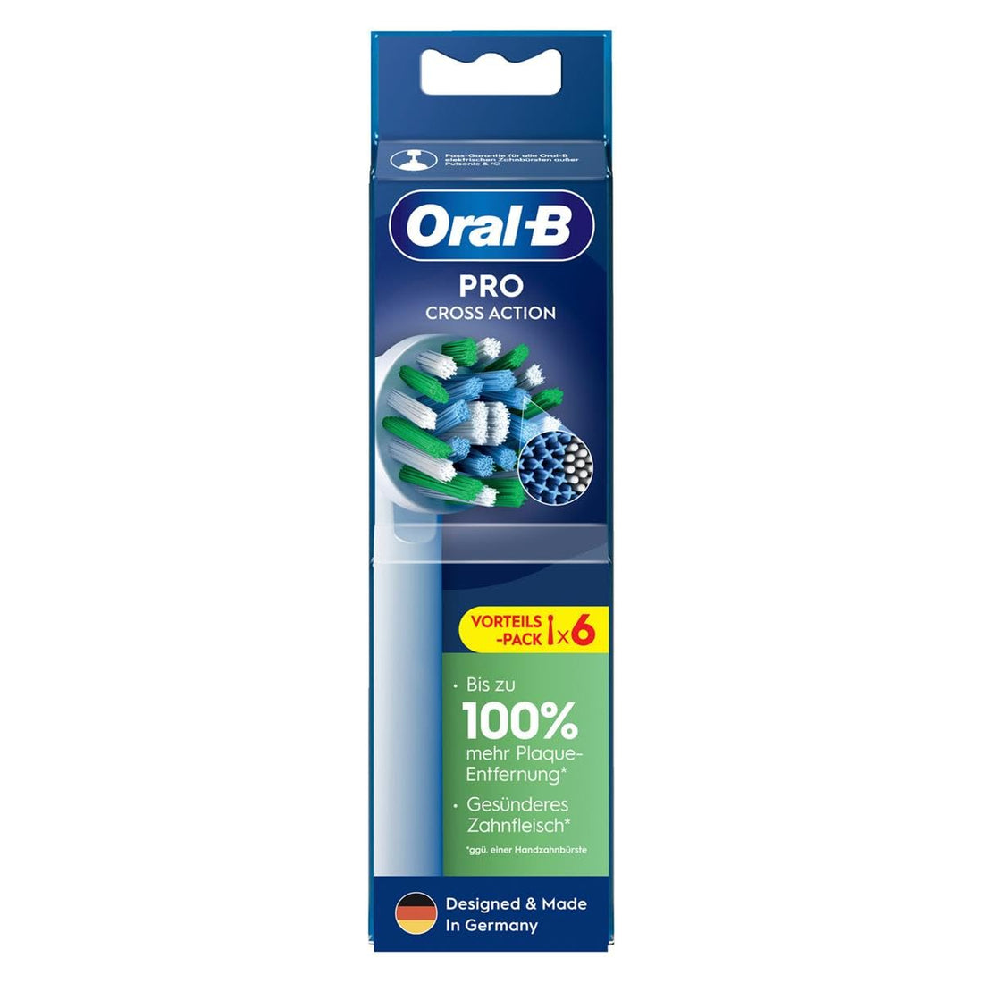 Oral-B Pro CrossAction Replacement Toothbrush Heads for Electric Toothbrush, Pack of 6, Superior Teeth Cleaning with Innovative X-Shaped Bristles, Original Oral-B Toothbrush Attachment, Made in