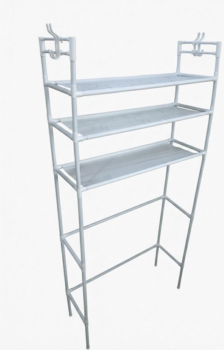 Spaceshoop Multi-Layer Vertical Storage Rack over Washing Machine, Bathroom Space-Saving Organizer with Hooks, Durable Multi-Layer Storage