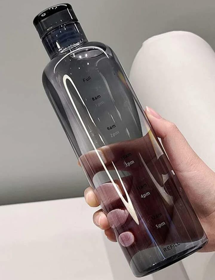OVA 500ml Black Acrylic Water Bottle with Hourly Scale – Motivational Bottle for Hydration, Perfect for Gym, Work, and Daily Use