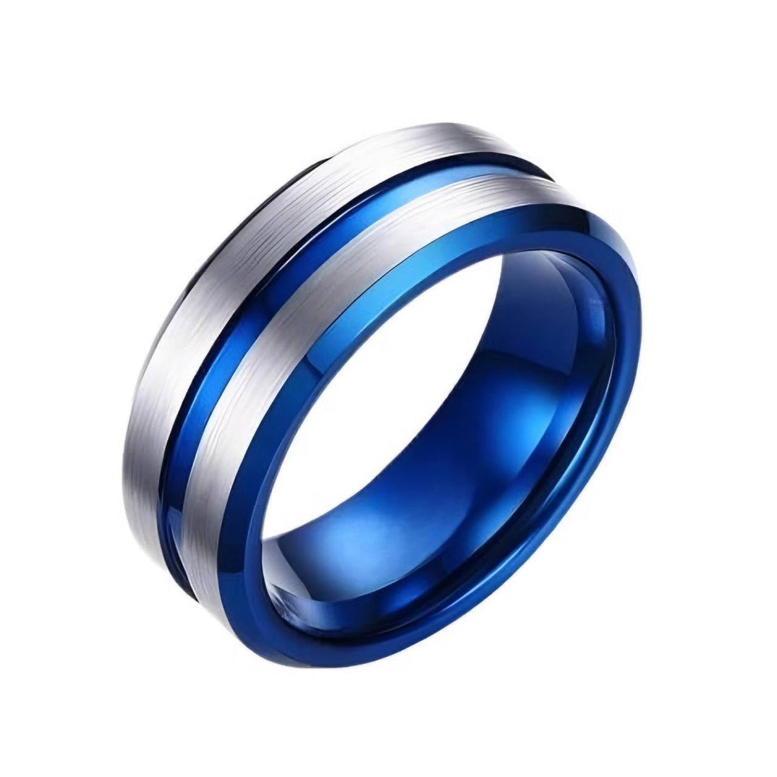 Trendy Band Ring Blue Silver Line With Silver Brushed Men Trendy Band Ring Europe Style Wedding Bands Party Rings Jewelry