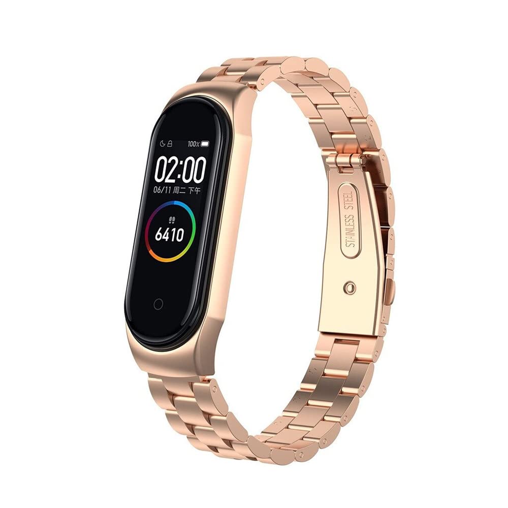 O Ozone Metal Watch Strap Compatible With Xiaomi Mi Band 6 /Mi Band 5, 3 beads Stainless Steel Adjustable Smartwatch Replacement Straps for Men Women