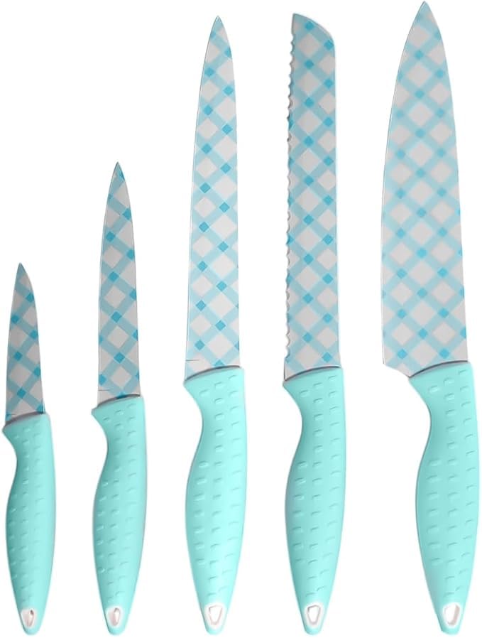 Knife Set 5 Piece Kitchen Knives With Stainless Steel Blades And Strong Handles Chef Knife Utility Paring Bread Knife Sharp Cutlery Set For Cooking Professional And Home Use (Blue)