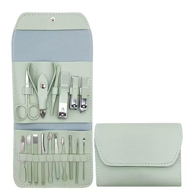 TECHZONE 16-in-1 Manicure Set – Professional Nail Care Kit for Men & Women with Stainless Steel Nail Clippers, Scissors, Tweezers & Grooming Tools in Portable Travel Case (Light Green)
