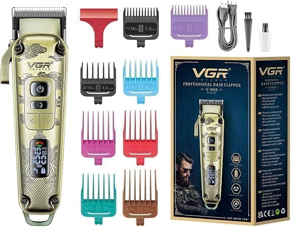 Professional hair clipper model V-005 - Durable metal body - High-precision blade - 4 adjustable speeds - Superior cordless cutting and trimming performance
