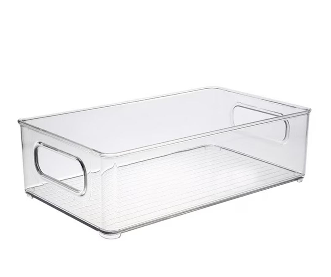 Refrigerator Organizer Bins - Stackable Fridge Organizers with Cutout Handles for Freezer, Kitchen, Countertops, Cabinets - Clear Plastic Pantry Food Storage (transparent, medium)