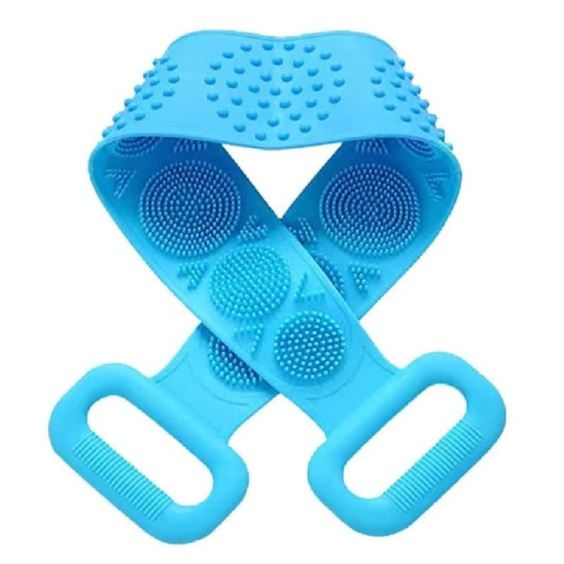 Silicone Body Back Scrubber, Double Side Bathing Brush for Skin Deep Cleaning Massage, Dead Skin Removal Exfoliating Belt for Shower, Body Brush for Bathing (Multi Color)