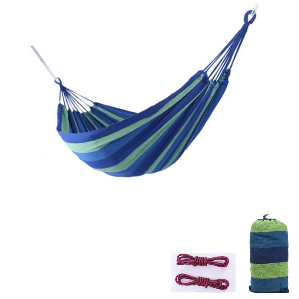 Outdoor Woven Cotton Hammock, 2 Person Camping Hammock Portable Lightweight with Carrying Bag, Ideal for Patio, Balcony, Patio Garden, Camping (blue, L(250 * 100cm))