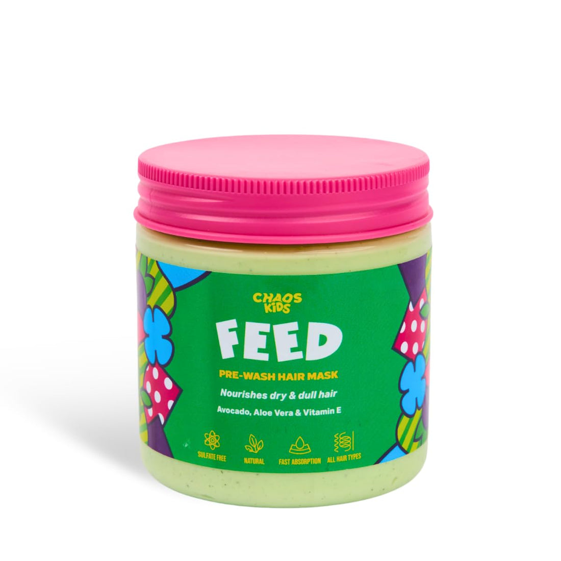 Chaos Kids Feed Hair Mask – Pre-Wash Natural Treatment for Dry & Dull Hair – With Avocado, Aloe Vera & Vitamin E – Deeply Nourishes, Sulphate-Free, Fast Absorbing – 300ML