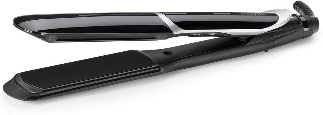 Babyliss ST397SDE Sleek Control Wide Hair Straightener with Tourmaline-Ceramic Plates, 6 Temperature Settings up to 235°C, Ionic Technology, Removable Comb, and Heat-Resistant Mat, Black – ST397E