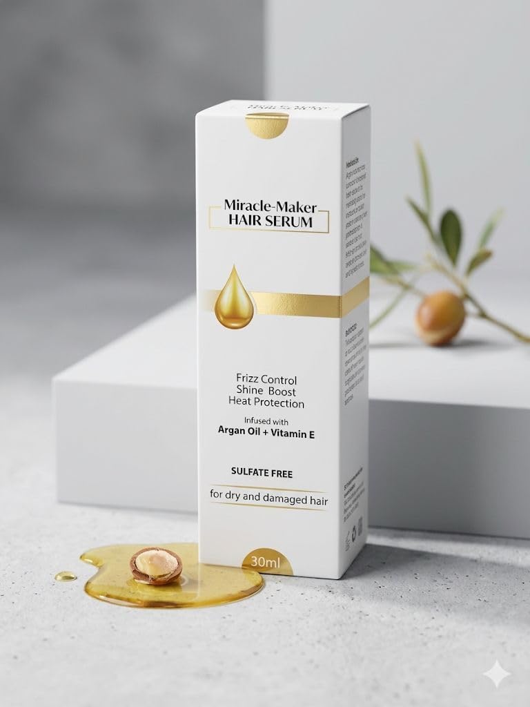 Miracle-Maker Hair Serum, Argan Oil & Vitamin E, Frizz Control, Shine Boost, Heat Protection, Sulfate-Free, For Dry & Damaged Hair, 30 ml