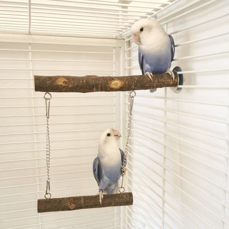 Doogle Bird Swing, Natural Wooden Parrot Cage Toys Bird Perch Stand for Parakeets Cockatoos Conures Lovebirds Bird Cage Accessories