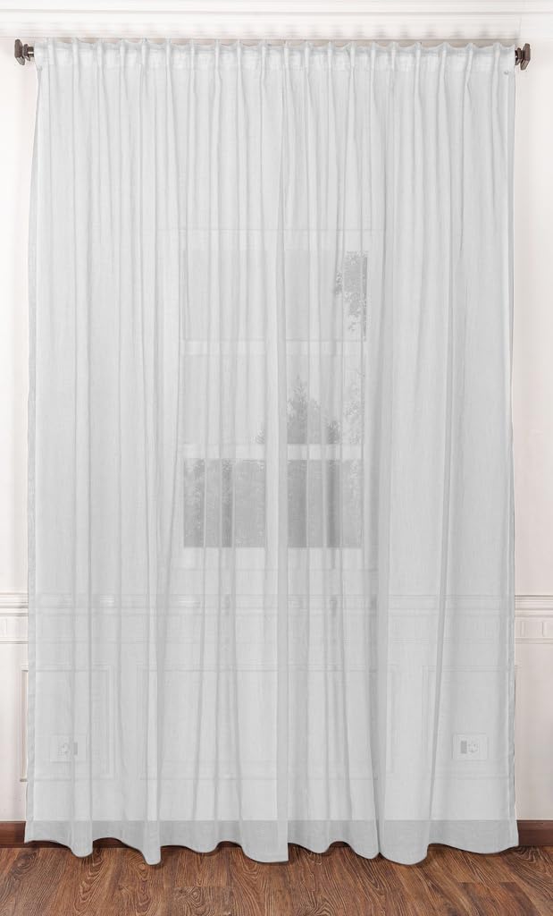 Curtains & Rods Airdot Plain Linen Curtains - Lightweight Linen, Light Filtering, Sheer, Extra Wide Drapes - White - 1 Panel (300cm W x 280cm L)