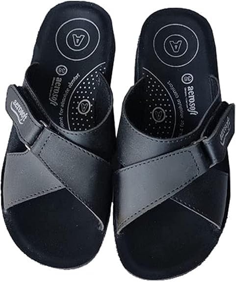 Comfort Slide Sandals for Men, Black, Criss-Cross Straps, Cushioned Footbed (41)