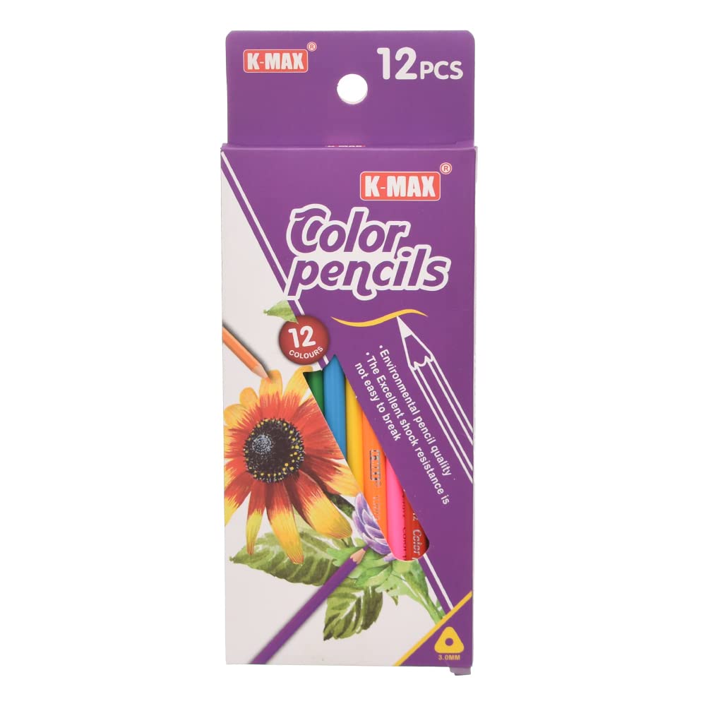 K-Max V.7012 High Quality Wooden Colored Pencils 3.0mm Set OF 12 Pcs. - Multi Color