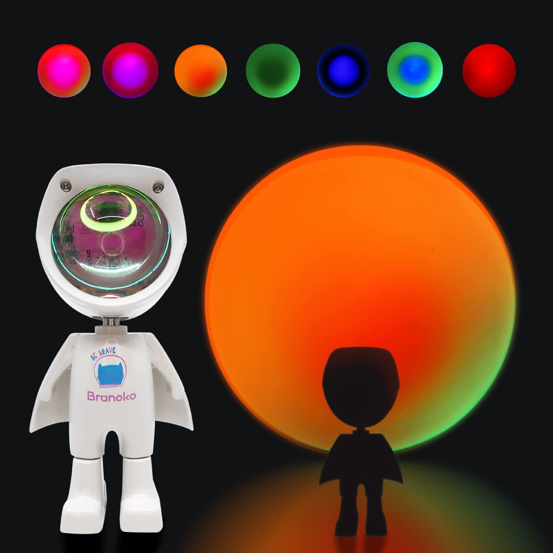Brunoko 7 Colours Astronaut Sunset Lamp - Touch Control 360° Adjustable Projector Night Light for Children