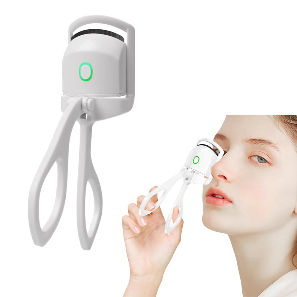 Eyelash Curler, Fapiwen Electric Heated Eyelash Curlers, USB Rechargeable Heated Lash Curler With 2 Heating Modes, Eye Lash Curler For Women, Handheld Eyelash Heated Curler For Natural Lashes (White)